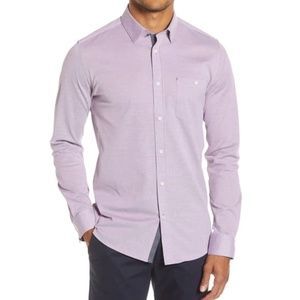 Ted Baker Broader Button Up Shirt Mens Size 5 US XL Purple Slim Fit Jersey.